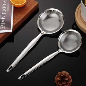 304 Stainless Steel Fine Mesh Skimmer Spoon Fat Oil Separator Long Handle Kitchen Strainer Mirror Polished Heat Resistant