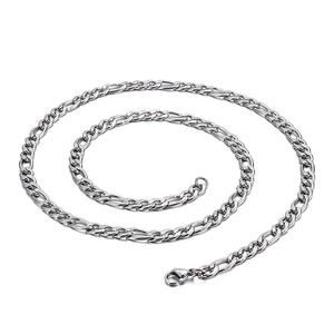 Polished silver Figaro link chain necklace with lobster clasp in stainless steel