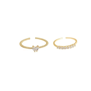 Exquisite gold heart ring set with zircon stones and adjustable open band for women