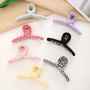 Floral plaid fabric hair claws in assorted pastel colors for elegant summer styling