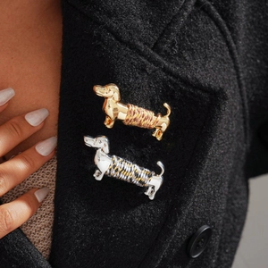 Alloy Dachshund Dog Brooch With Colorful Woven Rope Metallic Fashion Animal Pin For Women