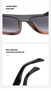 Detail of ergonomic integrated nose pads and non-slip textured temple tips on sunglasses