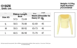 Size guide for long sleeve square neck top showing measurements in centimeters