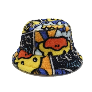Chapeau bob en polaire sherpa à motifs graffiti colorés pour l'automne et l'hiver