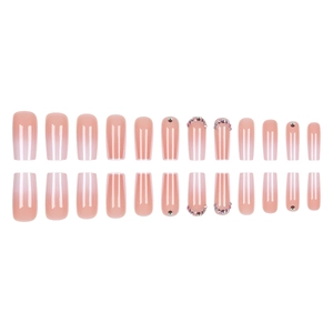 24pcs long square nude gradient press on nails with colorful rhinestones set