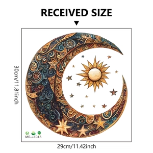 Size specifications of bohemian celestial PVC wall sticker with moon and stars patterns