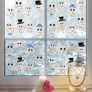 Stickers de fenêtre bonhomme de neige de Noël avec nez carotte pour décoration d'hiver
