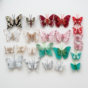 Christmas Butterfly Decoration Artificial Feather Glitter Butterfly Clips For Xmas Tree Home Party Festive Ornaments