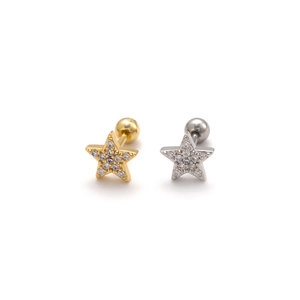 Pendientes de estrella en acero con circonitas cúbicas en acabados oro y plata