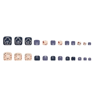 Dunkelblaue Blumen und Terrazzo-Stil Press-on-Zehennägel Set mit Glanz-Finish
