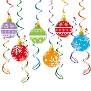 Colorful Christmas swirl ornaments set featuring 2D vector candy and holiday ball patterns
