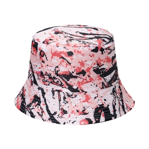 Graffiti bucket hat with pink and black abstract ink print for street style fashion