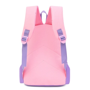 Pink and purple kids unicorn backpack back view with ergonomic mesh S-shaped straps