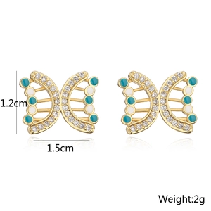 Detailed dimensions of 18K gold plated butterfly studs with enamel and weight info