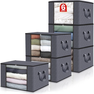 6 pack grey non-woven fabric underbed storage bags with clear window and handles