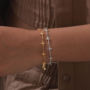 Minimalist Four-Pointed Star Stainless Steel Bracelet Adjustable Cross Star Chain Jewelry Vintage Gift For Women