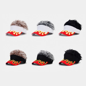 Wig Visor Hat With Flame Embroidery Cotton Novelty Fun Sun Protection Cap For Outdoor Party Golf