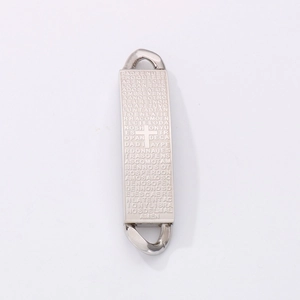 Stainless Steel Curved Bar Bracelet Connector Plate Engraved Spanish Lords Prayer Cross Religious DIY Jewelry Making Finding