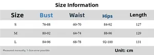 Size guide with detailed measurements for women's long sleeve slim fit ruched maxi dress