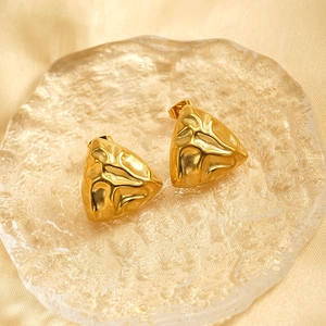 18k gold plated stainless steel earrings with irregular geometric texture in liquid metal style