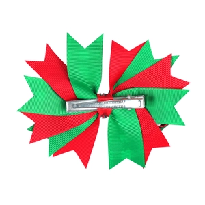 Christmas bow hair clip with red and green grosgrain ribbon and metal alligator clip