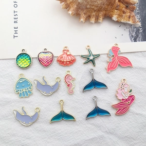 Enamel ocean charms set with mermaid tail, starfish and dolphin for DIY jewelry