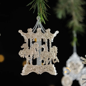 Christmas Hanging Ornament Acrylic Sparkling Glitter Carousel Ballerina Bell Pumpkin Carriage Holiday Tree Decor