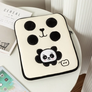 Custodia per laptop ricamata con panda in tessuto color crema per tablet da 11 a 15 pollici