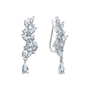 Elegant S925 sterling silver leaf ear cuffs with marquise zirconia in botanical style