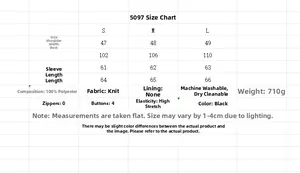 Detailed size chart and fabric specifications for this black jacquard knit cardigan