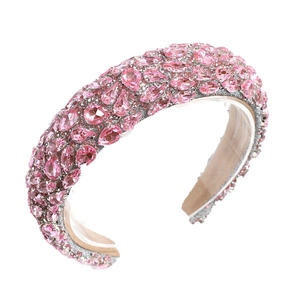Luxury Baroque headband with pink crystals and teardrop gems on a silver metal frame