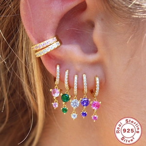 Colorful crystal waterdrop flower earrings set in S925 sterling silver with gold finish