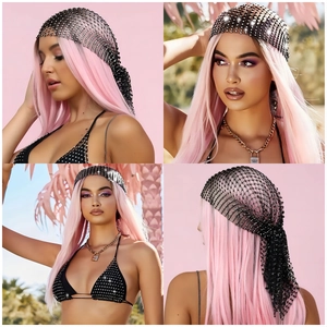 Sparkly rhinestone mesh hair wrap and matching bikini set for party or beach wear