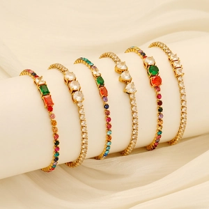 Bracciale Tennis Regolabile In Zircone Acciaio Inossidabile Placcato Oro 18K Gioielli In Cristallo Colorato Per Donna