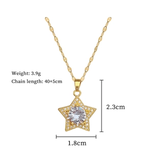 Detail of star pendant necklace with dimensions 1.8cm x 2.3cm and 3.9g weight specifications