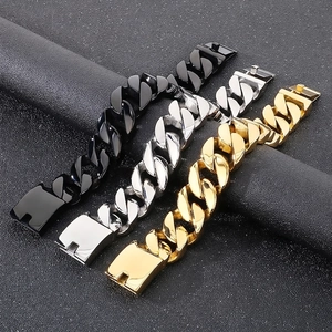 Men Chunky Cuban Link Bracelet Stainless Steel Thick Wide Polished Hip Hop Punk Streetwear Jewelry Masculine