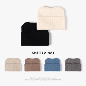 Bonnet Tricoté Femmes Hiver Chaud Épais Côtes Oreilles De Chat Fausse Fourrure Lapin Cachemire Mode