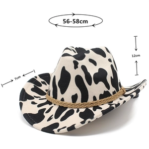 Cow print western cowboy hat with sizing specifications 56-58cm head circumference