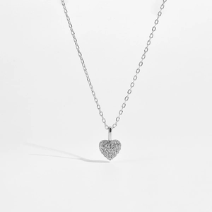 Sparkling S925 sterling silver heart necklace with pave-set cubic zirconia on white background