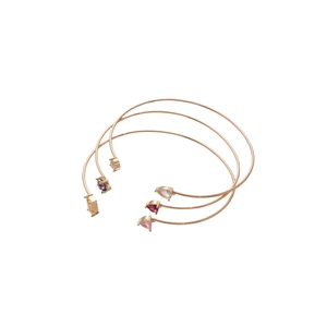 Three-piece set of rose gold zircon bangles featuring star and floral waterdrop shapes