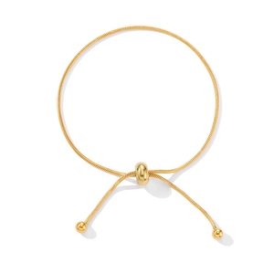 Minimalist 18K gold snake chain bracelet with adjustable sliding bead closure for women