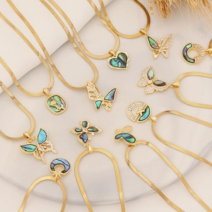 Butterfly Pendant Necklace Abalone Shell Heart Rose Gold Plated Stainless Steel Herringbone Chain Zircon Jewelry Women