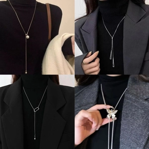 Fashion Alloy Long Adjustable Sweater Chain Necklace Butterfly Geometric Pendant Elegant Jewelry For Women