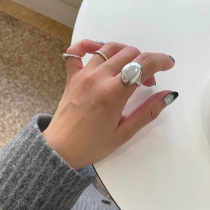 925 Sterling Silver Ring Minimalist Polished Smooth Irregular Oval Pebble Shape Adjustable Open Finger Jewelry For Women