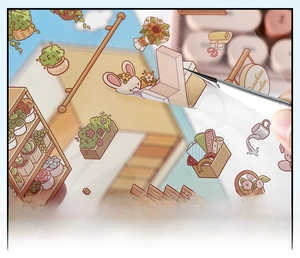 Detailed macro view showing the pre-cut PET transparent stickers for DIY scenes