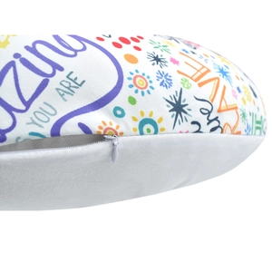 Macro shot of the invisible zipper and soft plush fabric on the white nursing pillow cover