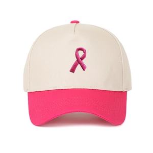 Zweifarbige Baseballkappe in Beige und Rosa mit rosa Schleifen-Stickerei auf der Vorderseite
