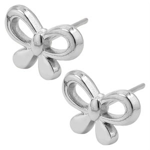 Macro shot of 304 stainless steel bow knot stud earrings with polished silver finish