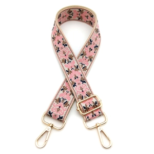 Ethnic morning glory embroidered bag strap with adjustable length and gold metal buckles