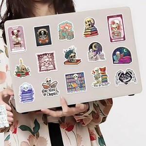 50 pieces of waterproof cartoon skull reading vinyl stickers on a laptop back cover